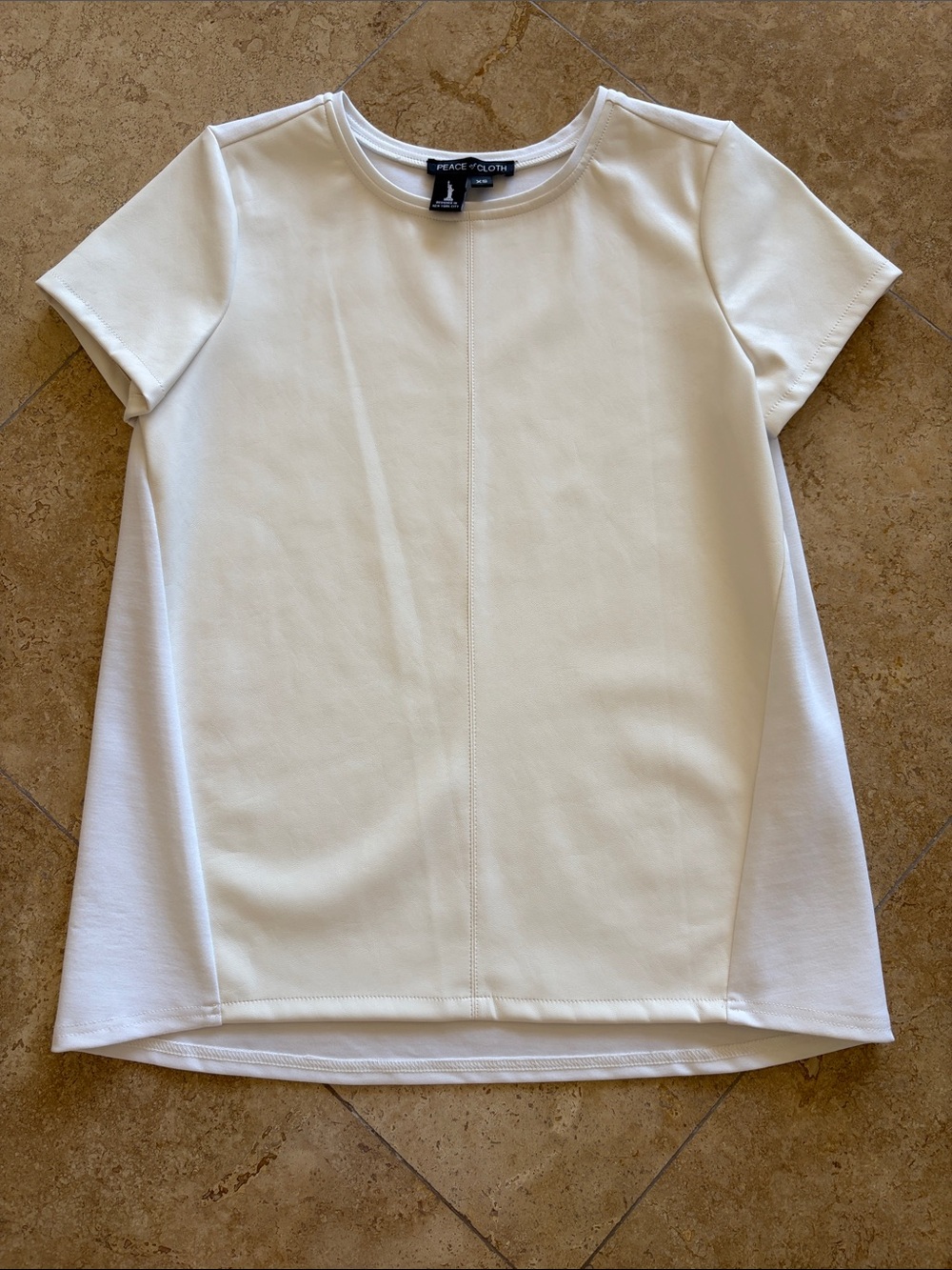Peace of Cloth Cream Faux Leather Round Neck Top